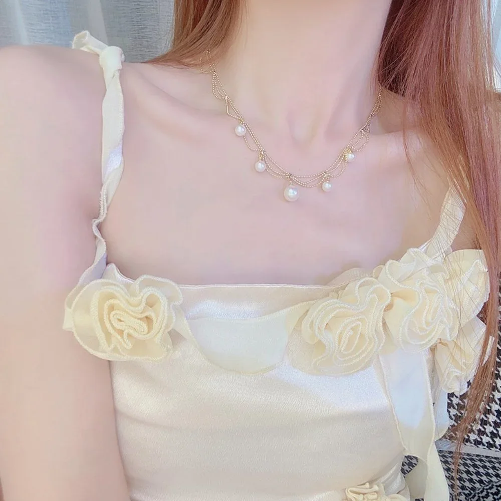 NEW 14K Gold Plated Layered Pearl Necklace - Picture 4 of 7